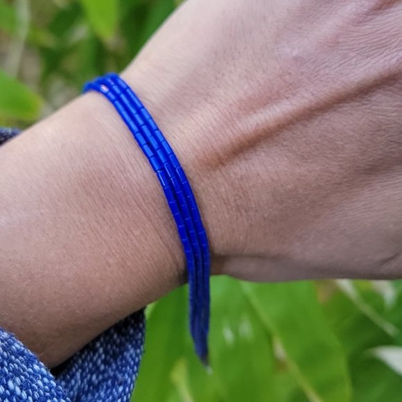 Native American handmade hand strung stabilized lapis lazuli three strand sterli - Picture 9 of 16